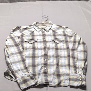 Denim & Supply Womens Ralph‎ Lauren Gray Blue Check Pearlsnap Western Shirt Sz L